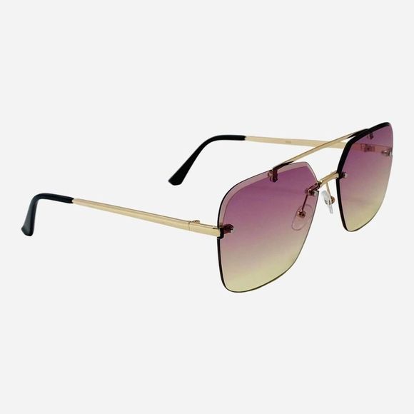 E52-3: purple/yellow Rimless Sunglasses - Picture 2 of 4